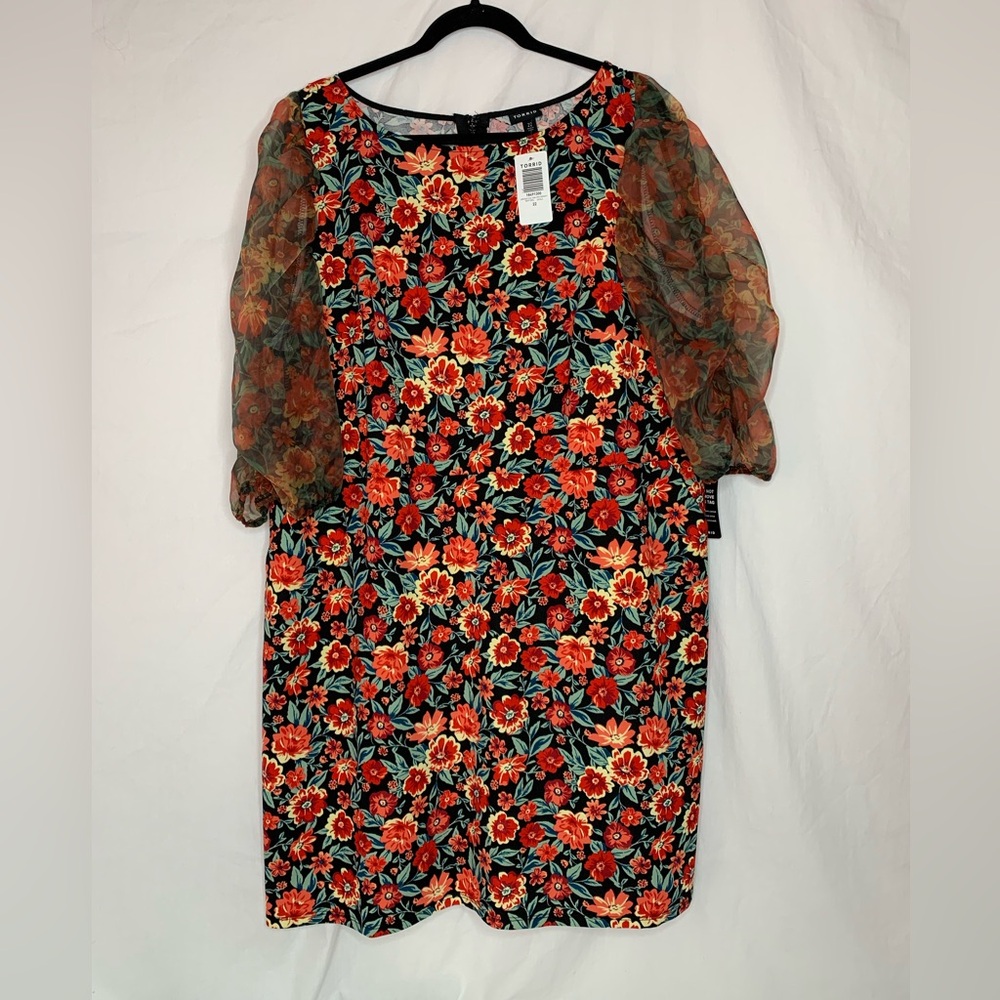 Torrid mini dress, sheer short sleeves, size 22, back zipper